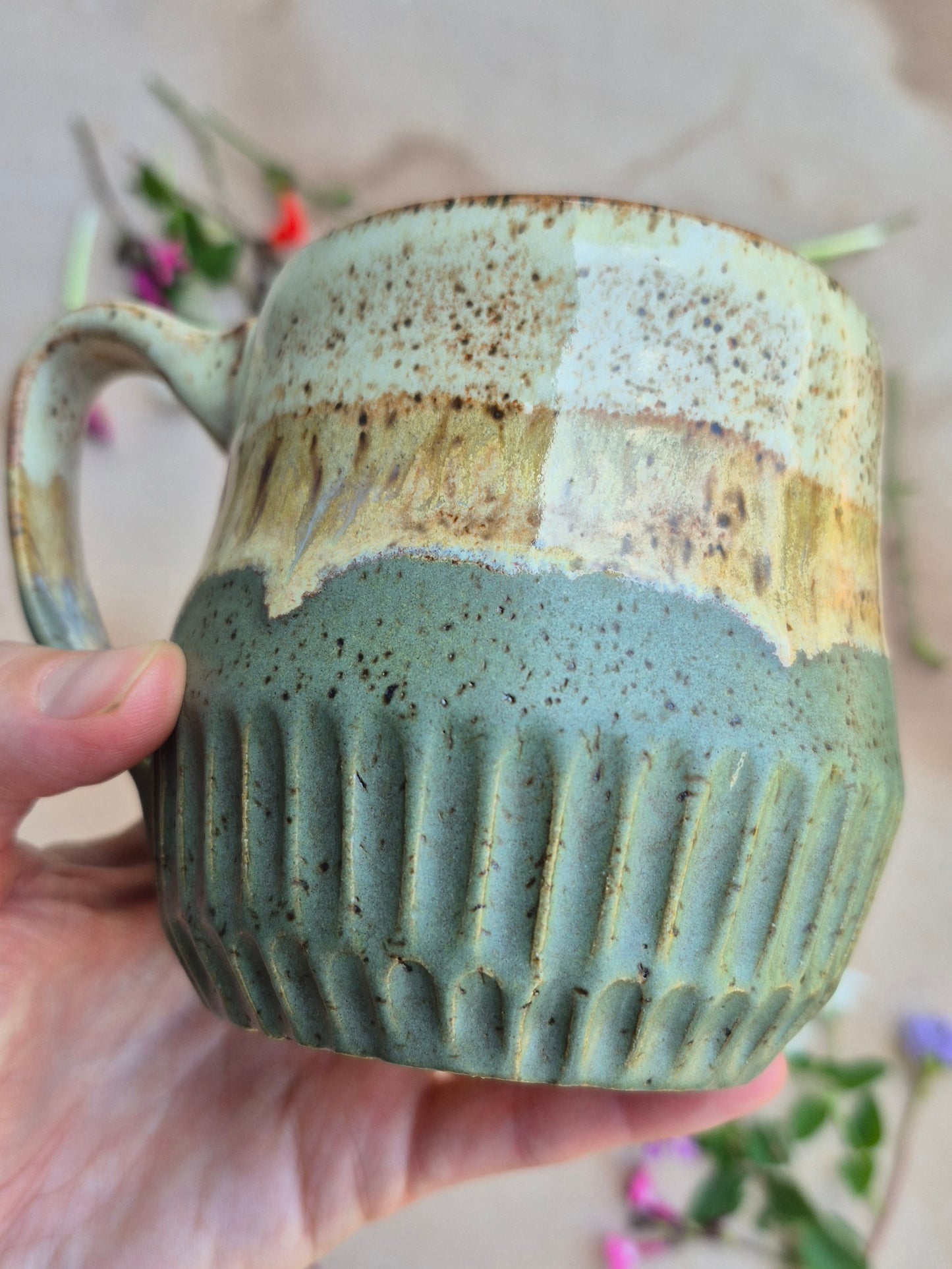 Carved Speckled Mug in Artichoke Shino