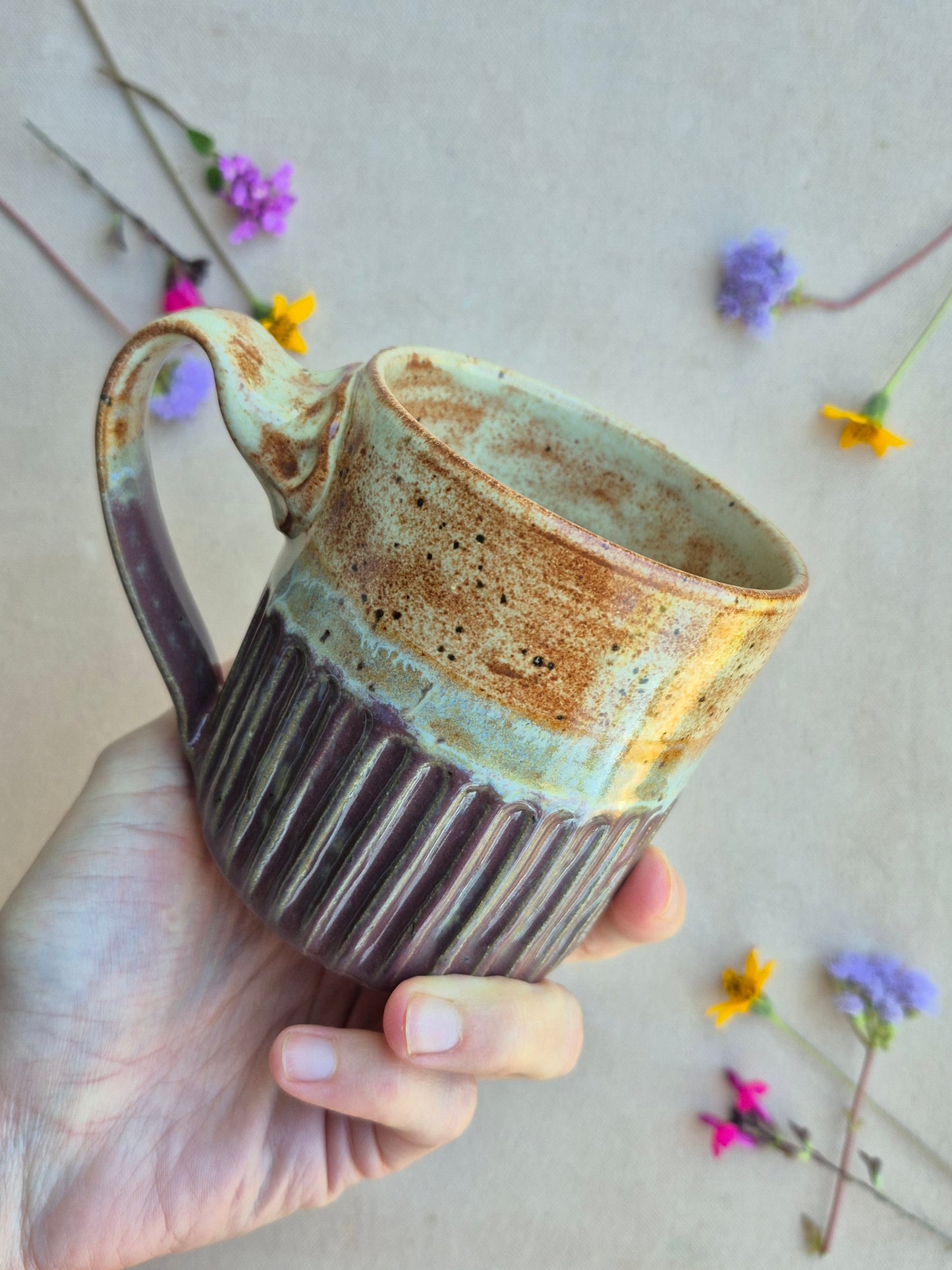 Carved Mug in Plum Shino