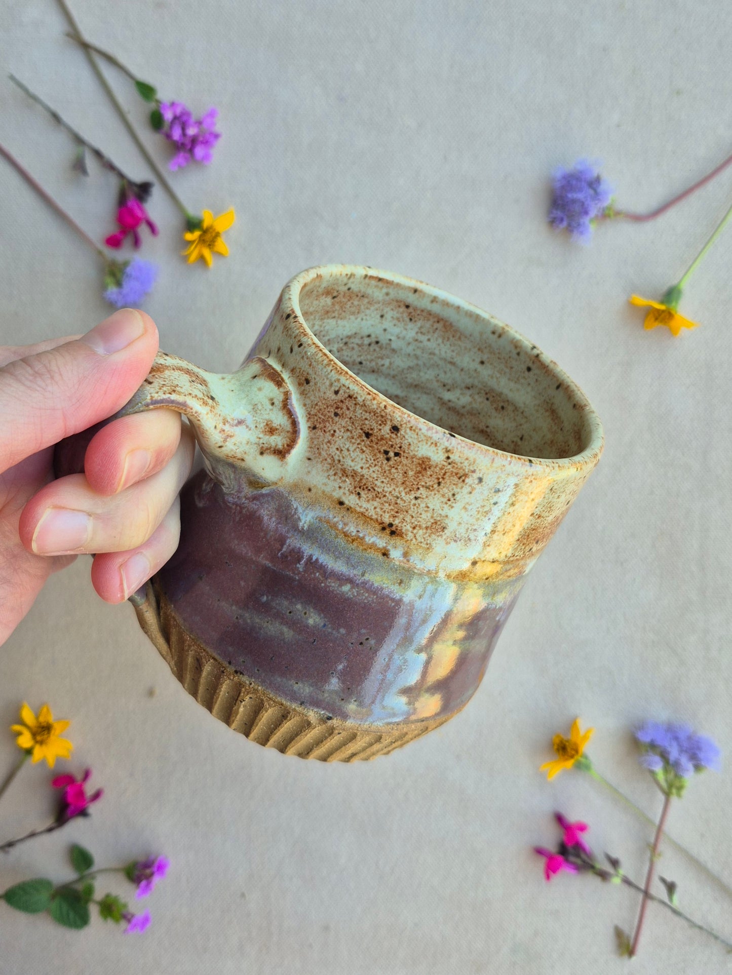 Carved Mug in Plum Shino 2