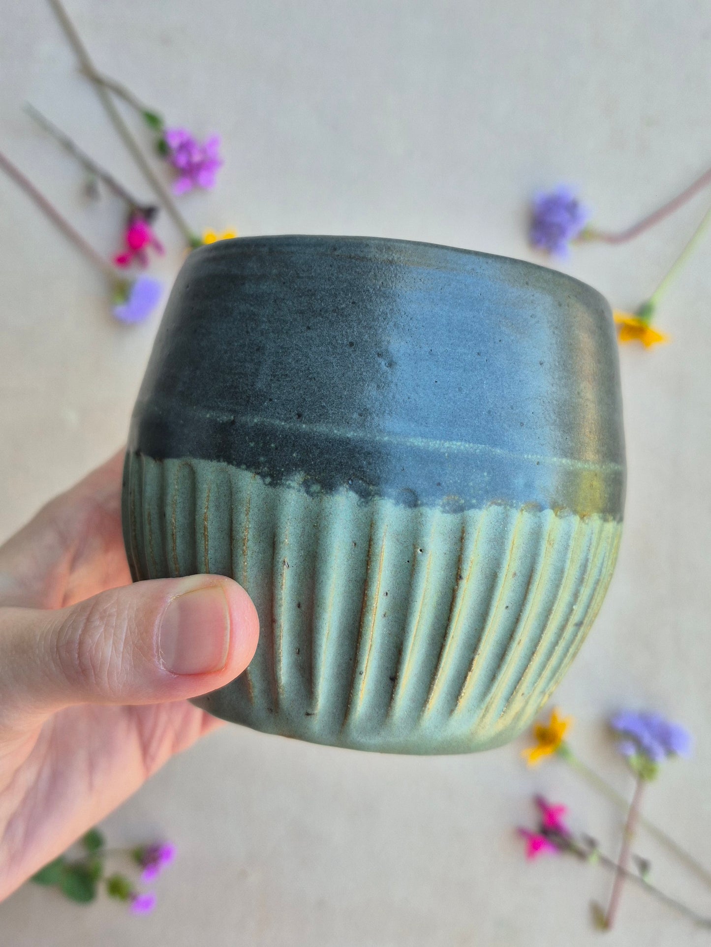 Carved Cup in Charcoal Artichoke