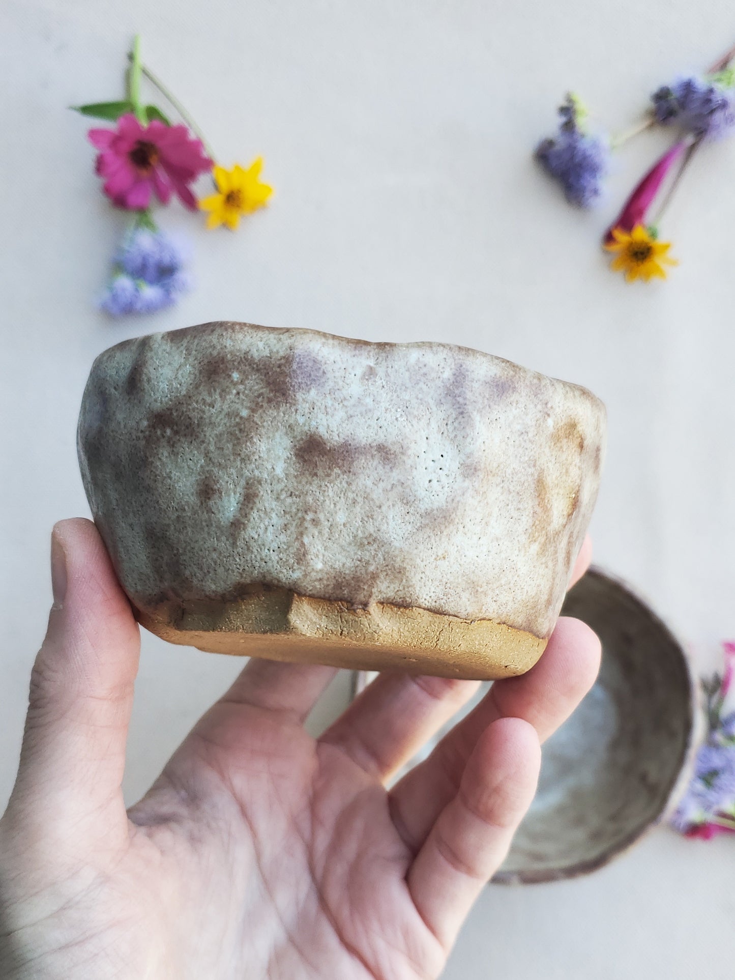 Pinch pot bowl set in Sandstone Shino