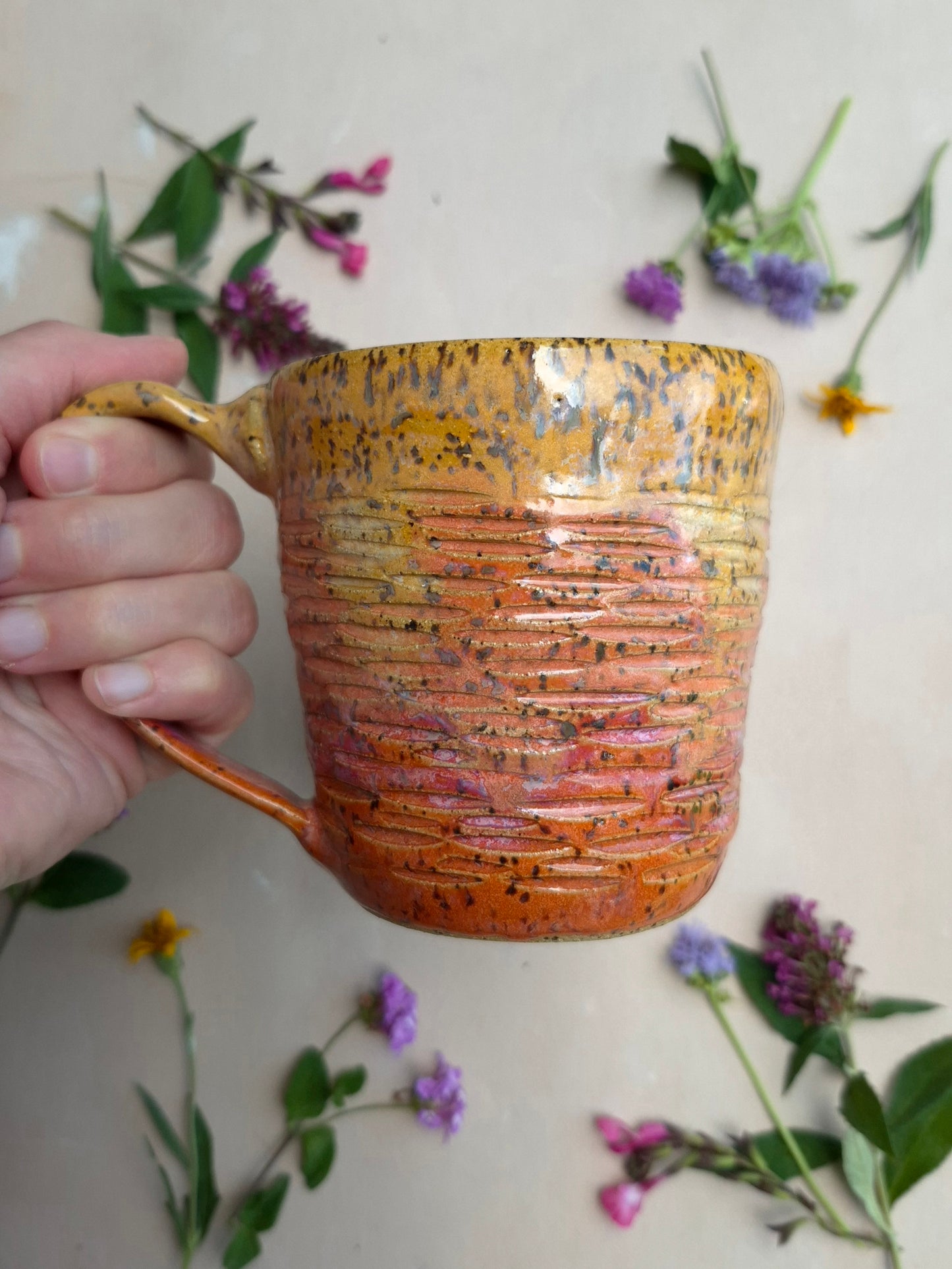 Carved Mug in Papaya Sunrise