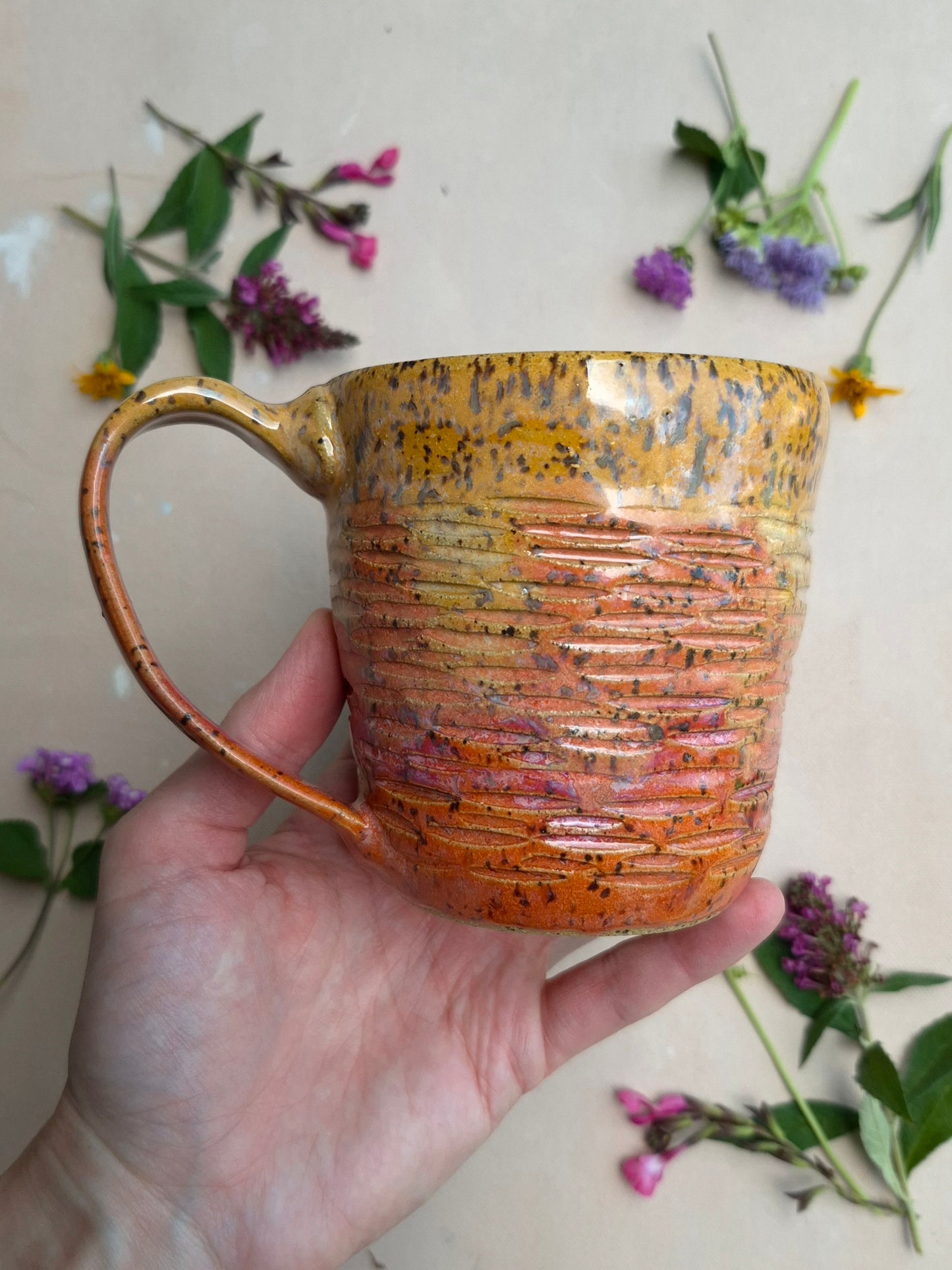 Carved Mug in Papaya Sunrise