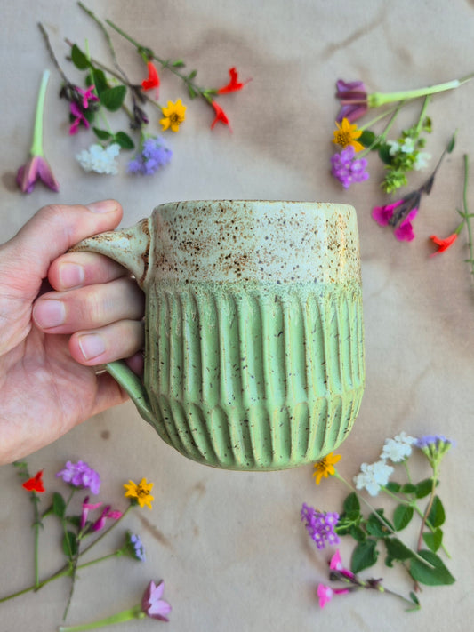 Carved Speckled Clay in Honeydew Shino