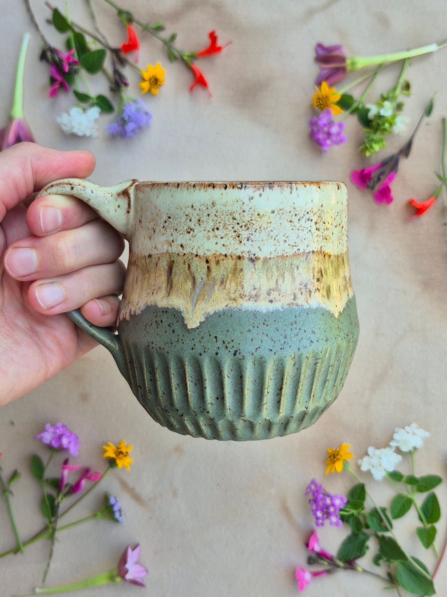 Carved Speckled Mug in Artichoke Shino