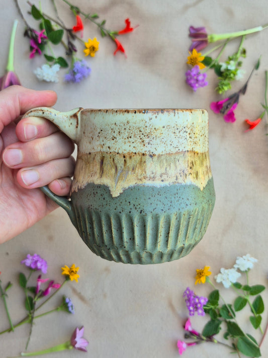 Carved Speckled Mug in Artichoke Shino