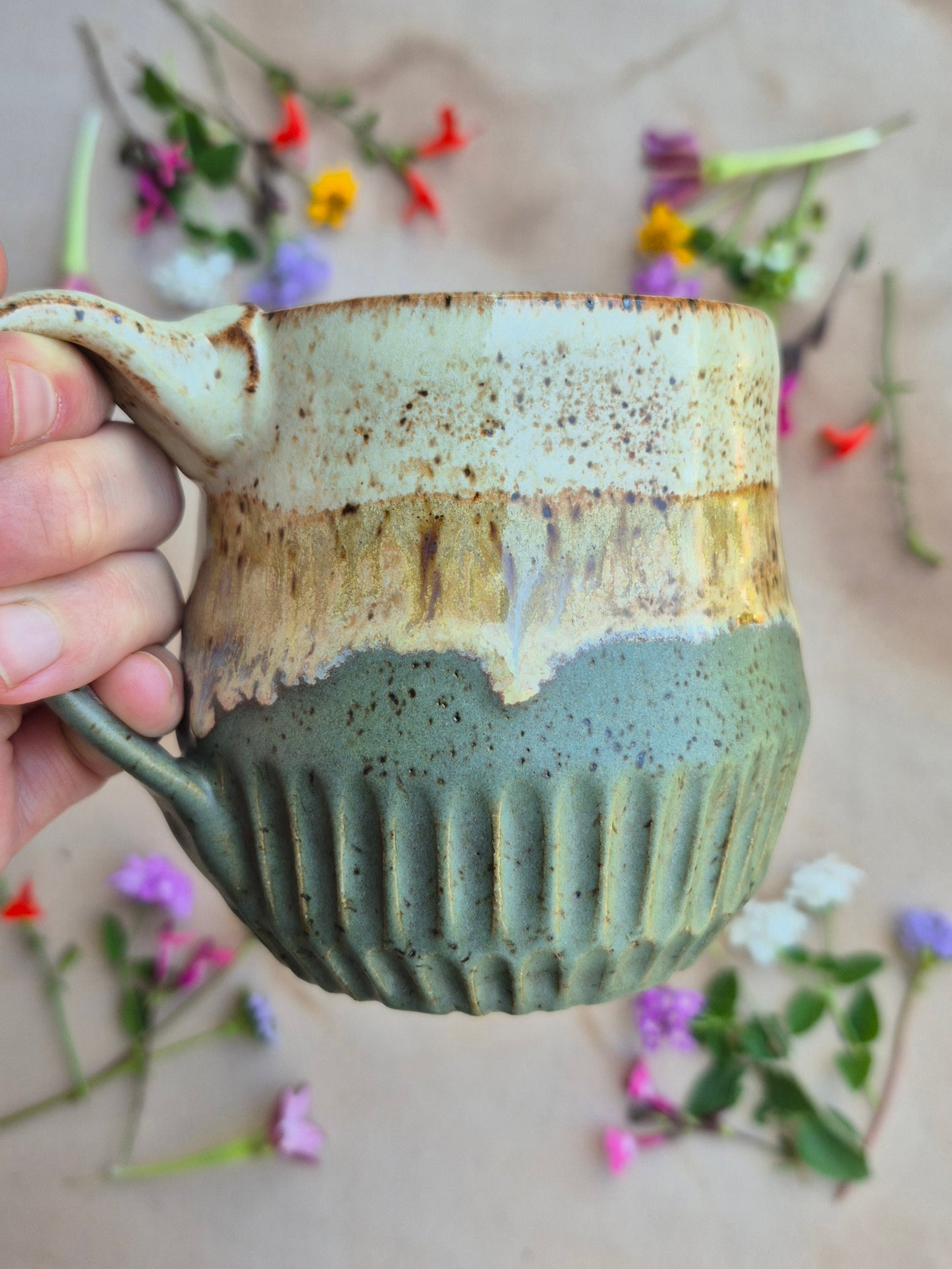 Carved Speckled Mug in Artichoke Shino