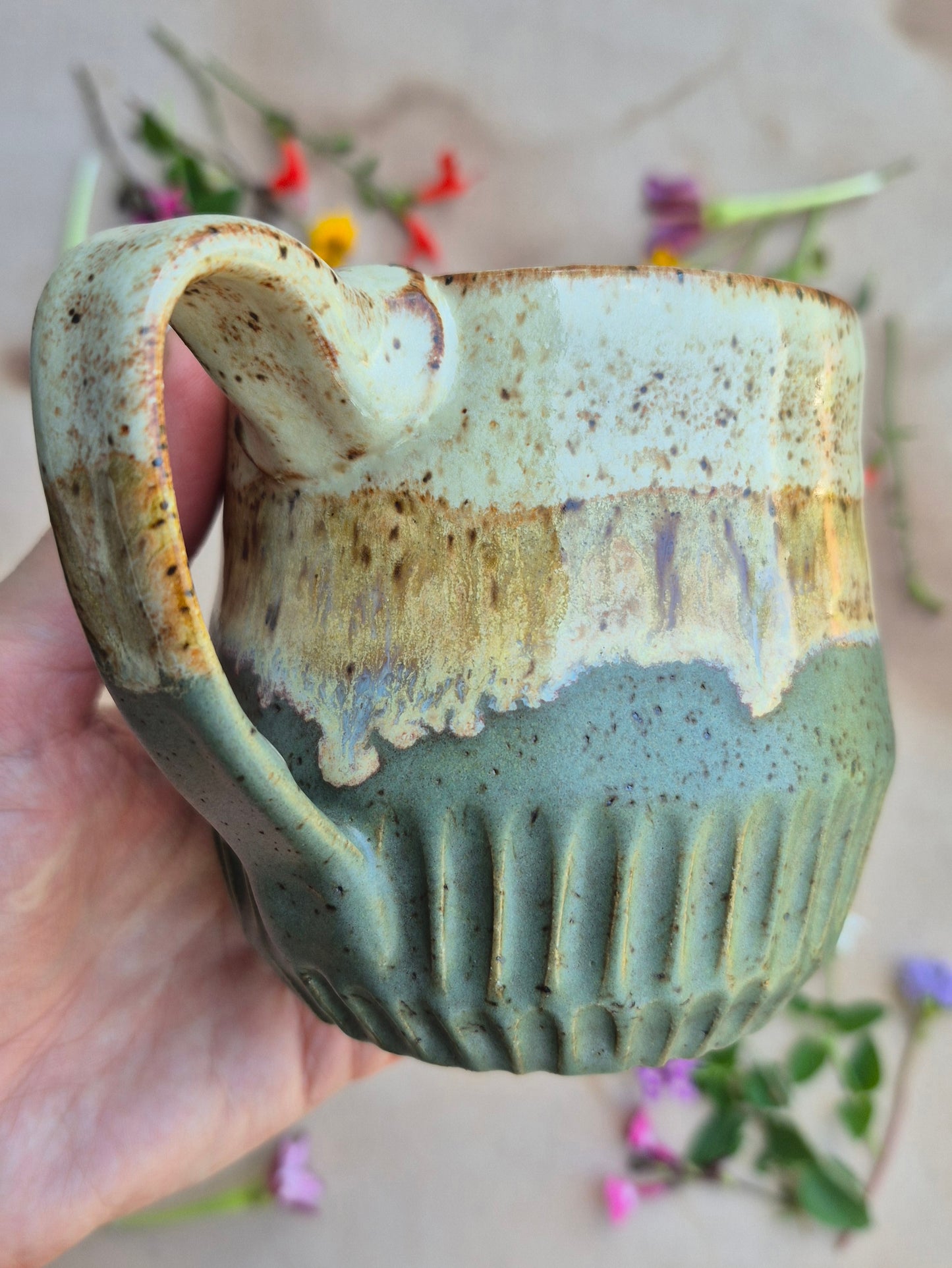 Carved Speckled Mug in Artichoke Shino