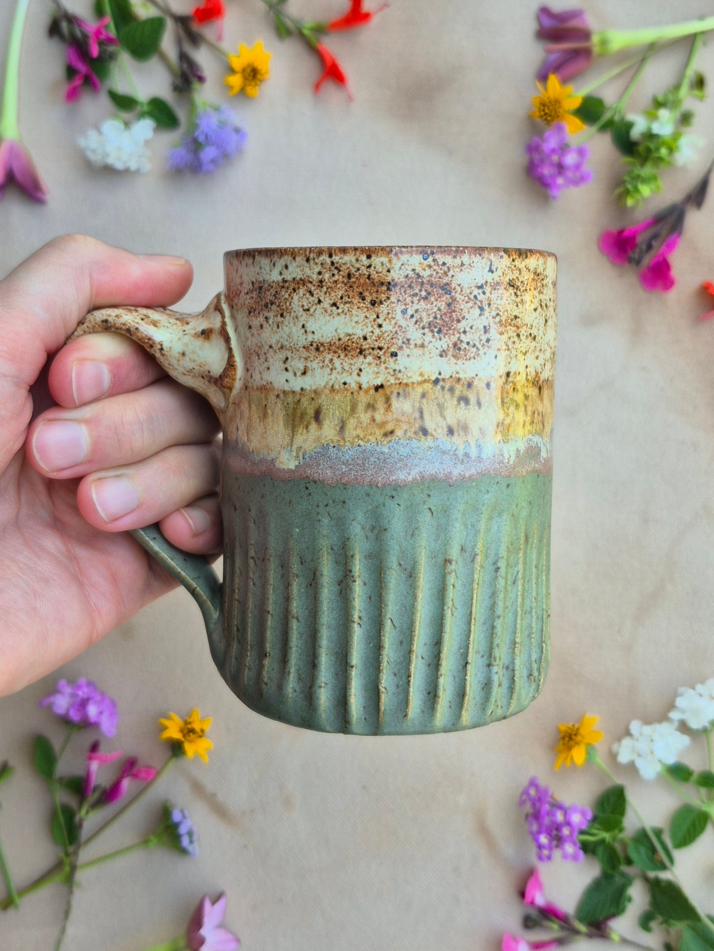 Carved Speckled Mug in Artichoke Shino