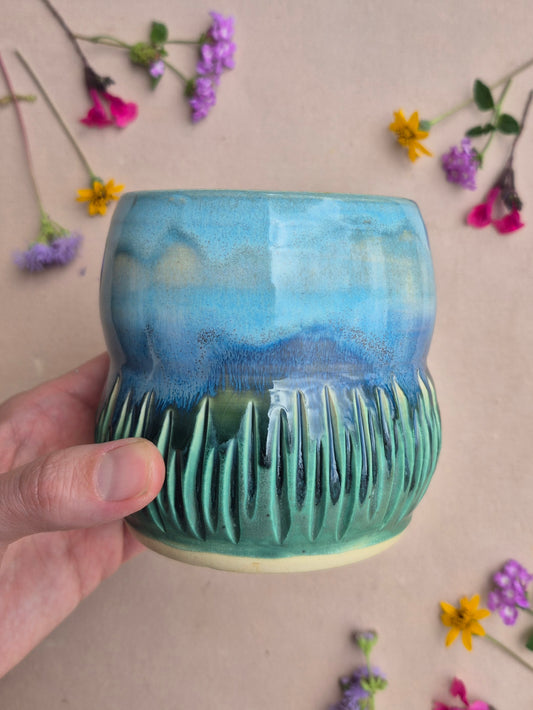 Carved Tumbler in Turquoise Patina