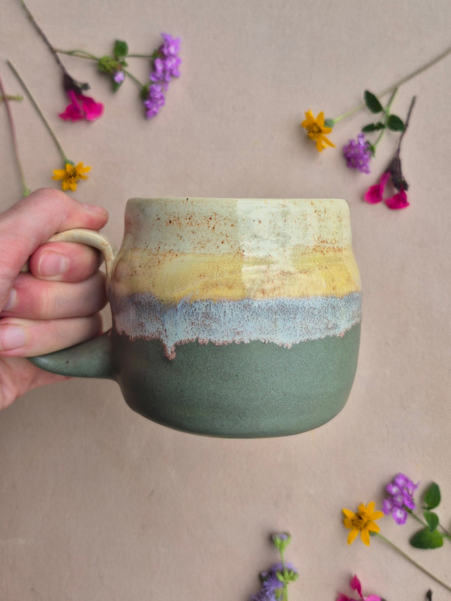 Squatty Cabin Mug in Artichoke Shino