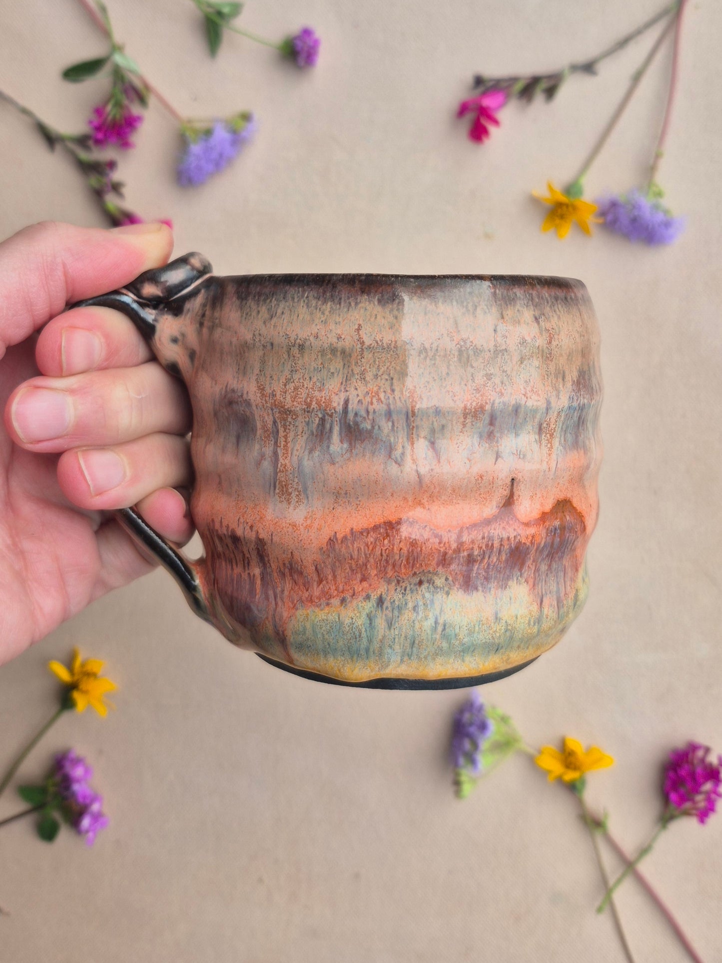 Black Clay Bubble Mug in Papaya Sunrise