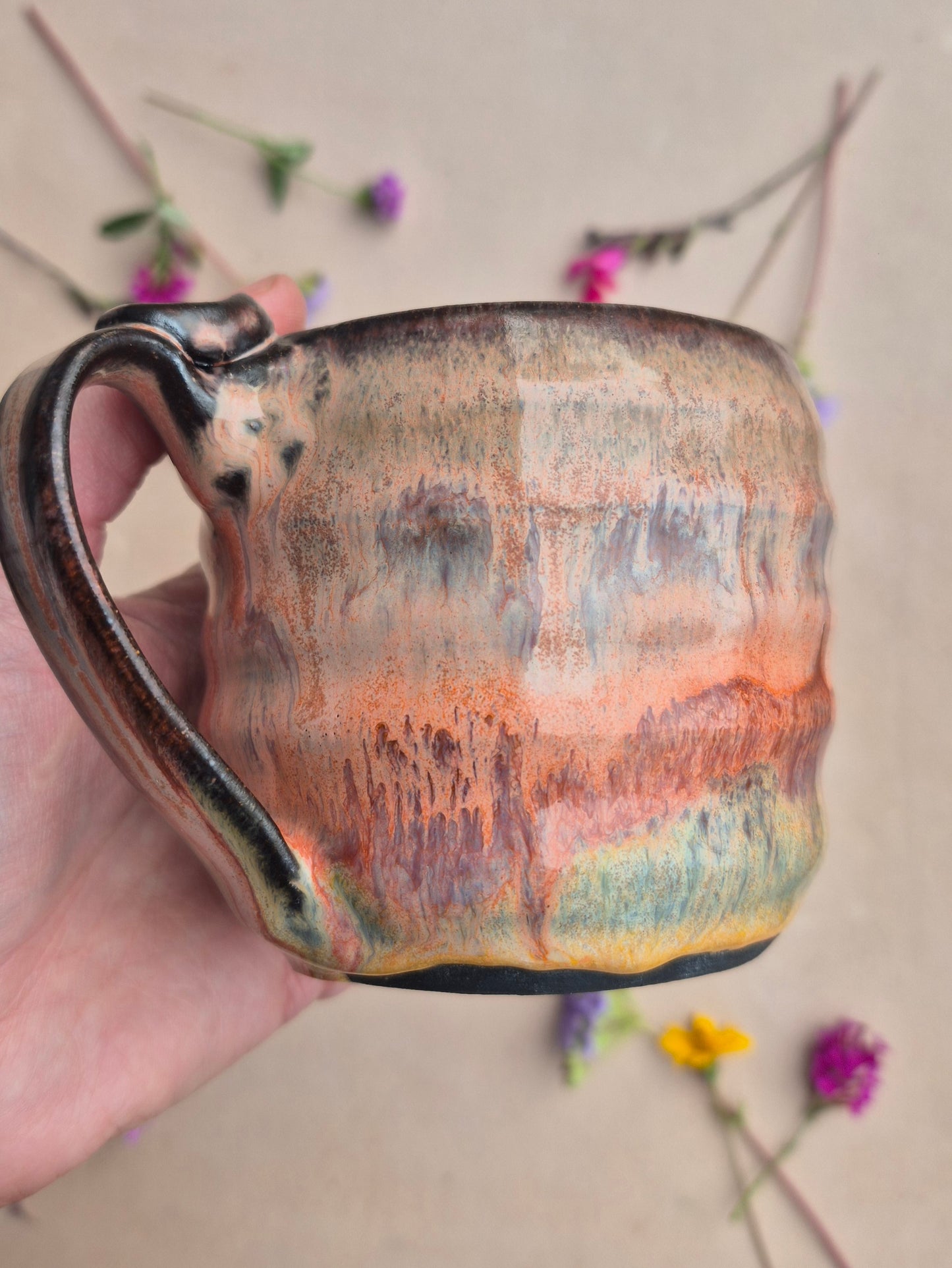 Black Clay Bubble Mug in Papaya Sunrise