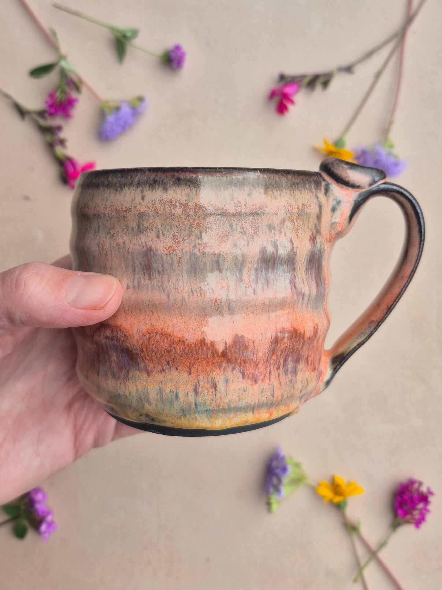 Black Clay Bubble Mug in Papaya Sunrise