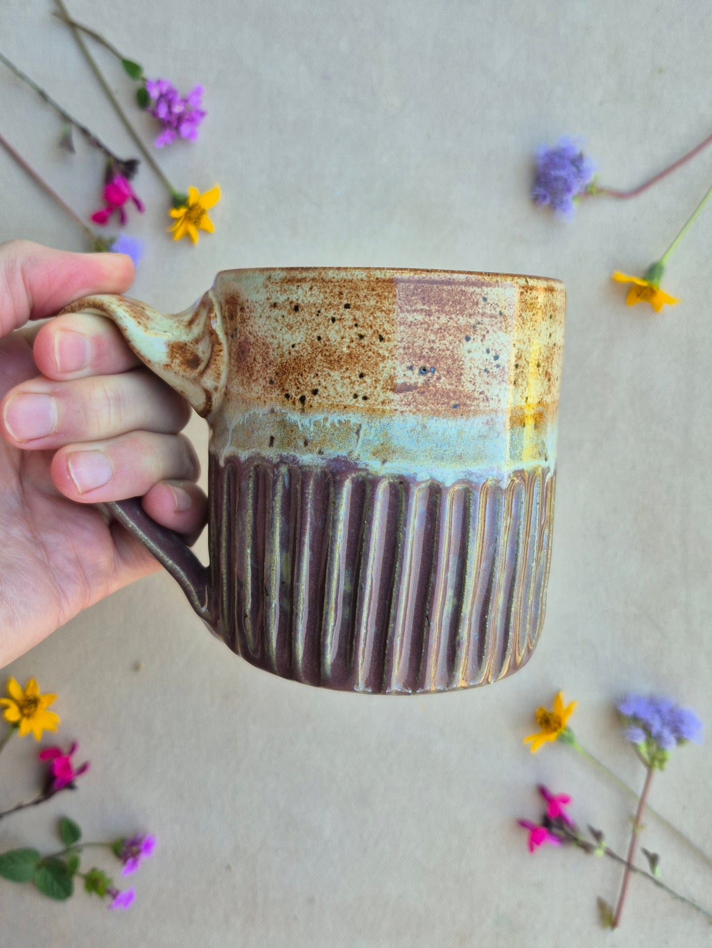 Carved Mug in Plum Shino