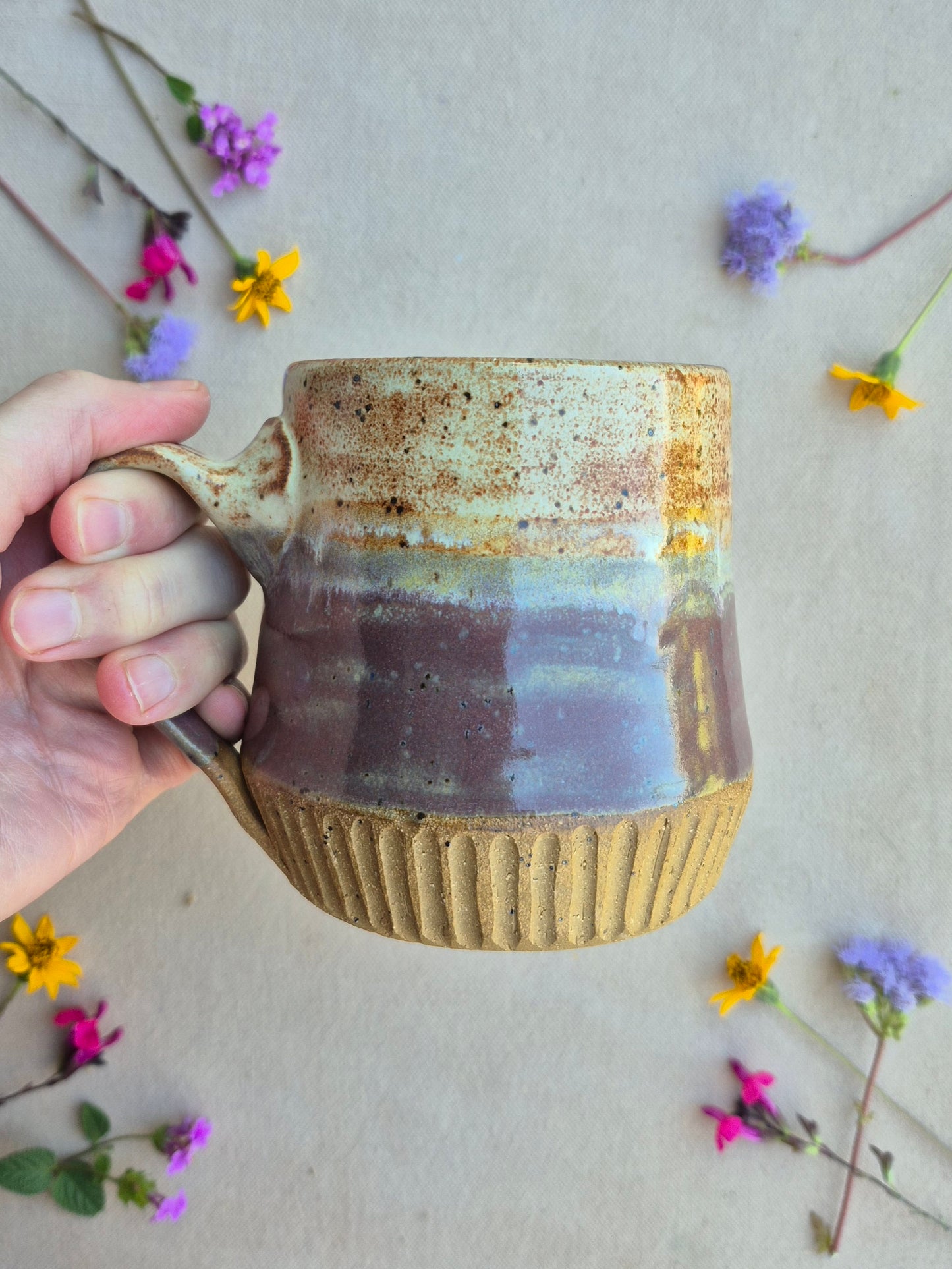 Carved Mug in Plum Shino 2