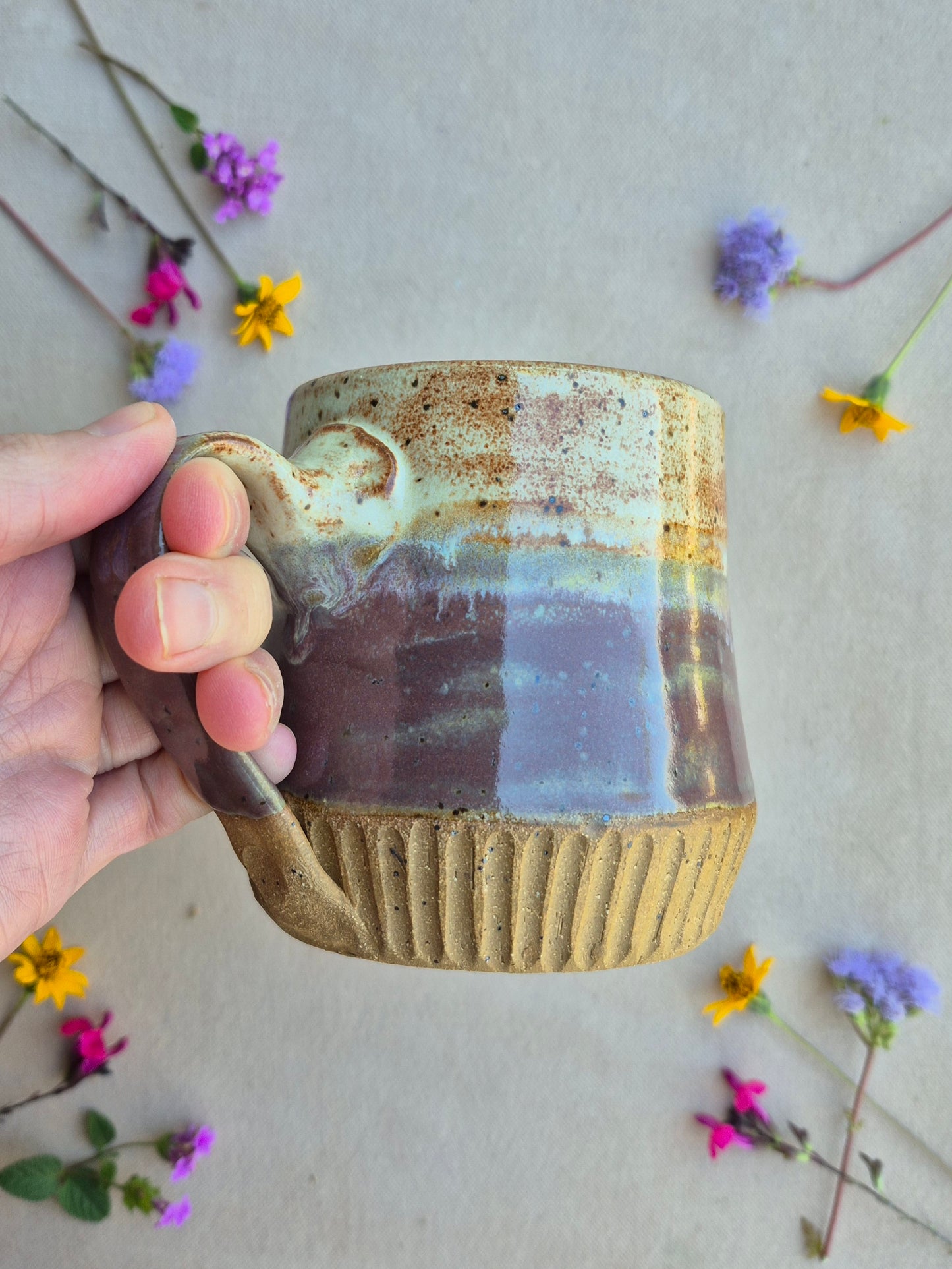 Carved Mug in Plum Shino 2