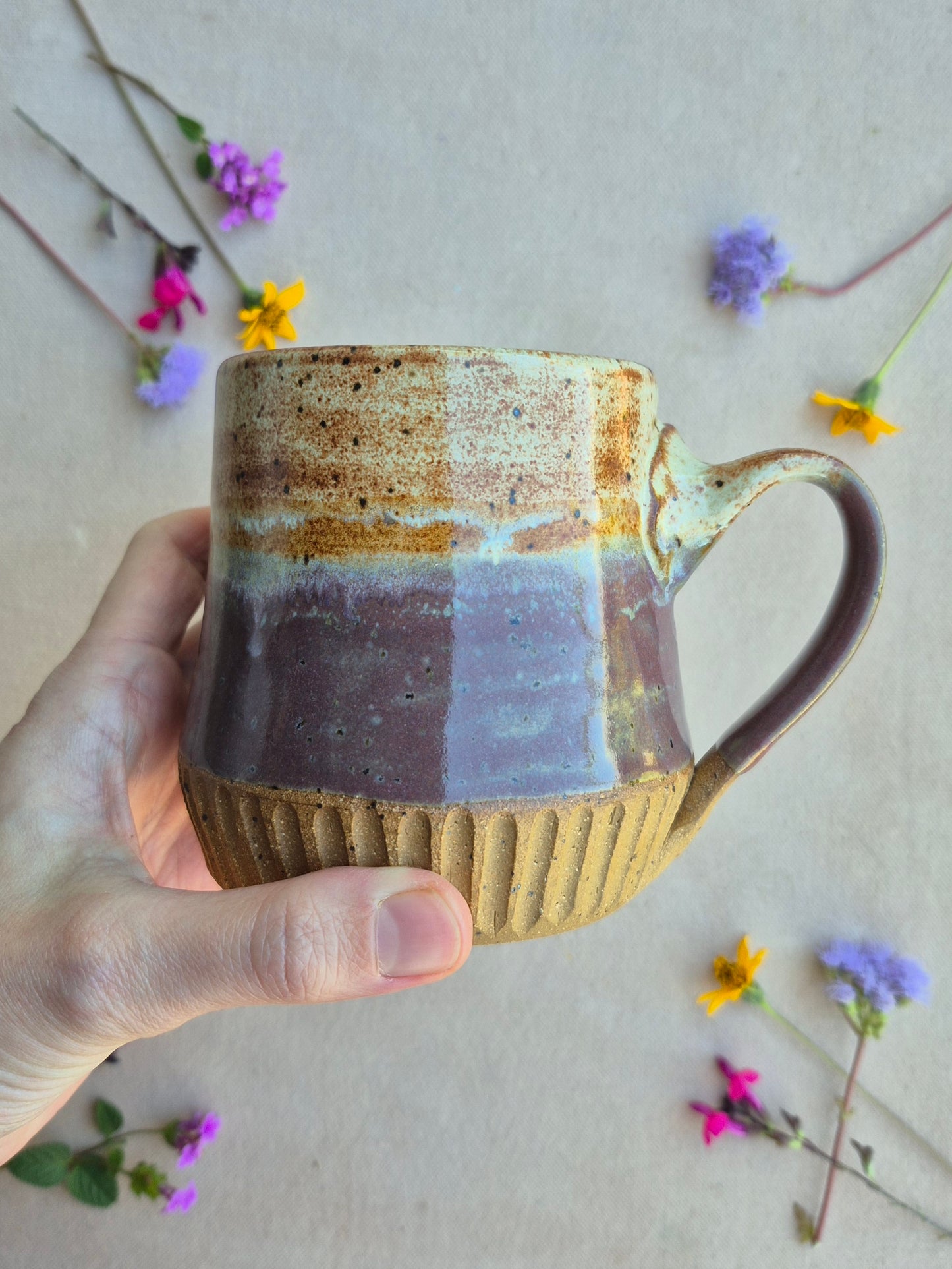 Carved Mug in Plum Shino 2