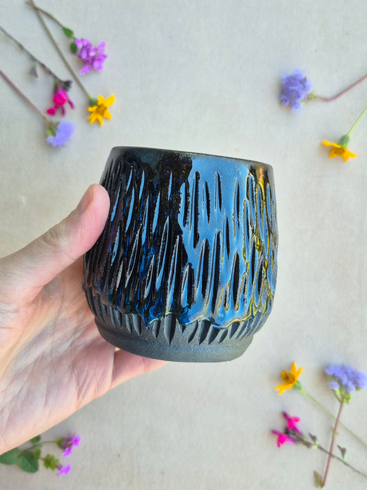 Carved Black Clay Cup in Moonscape