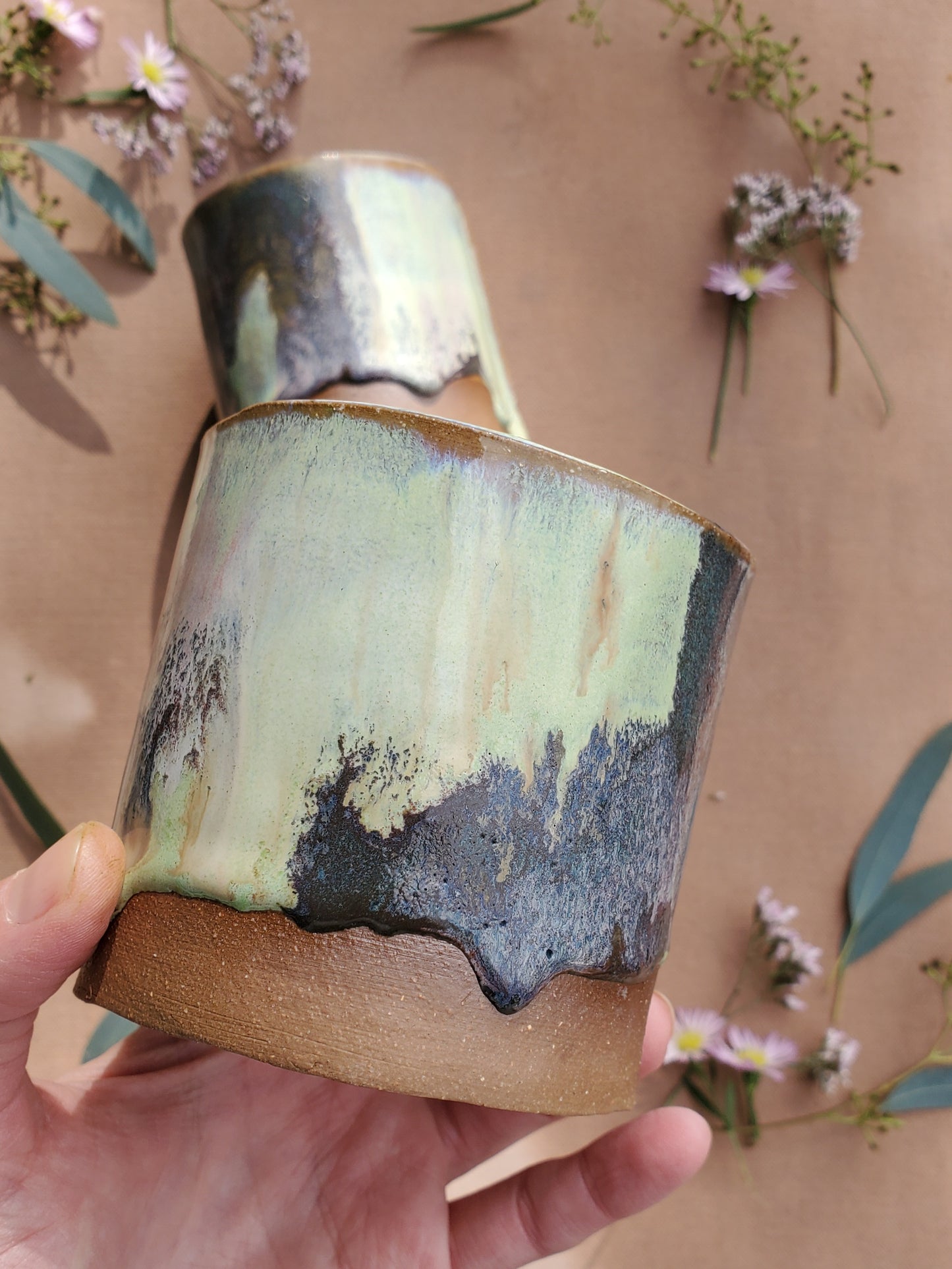 Slab Built Tumblers in Mossy Cactus